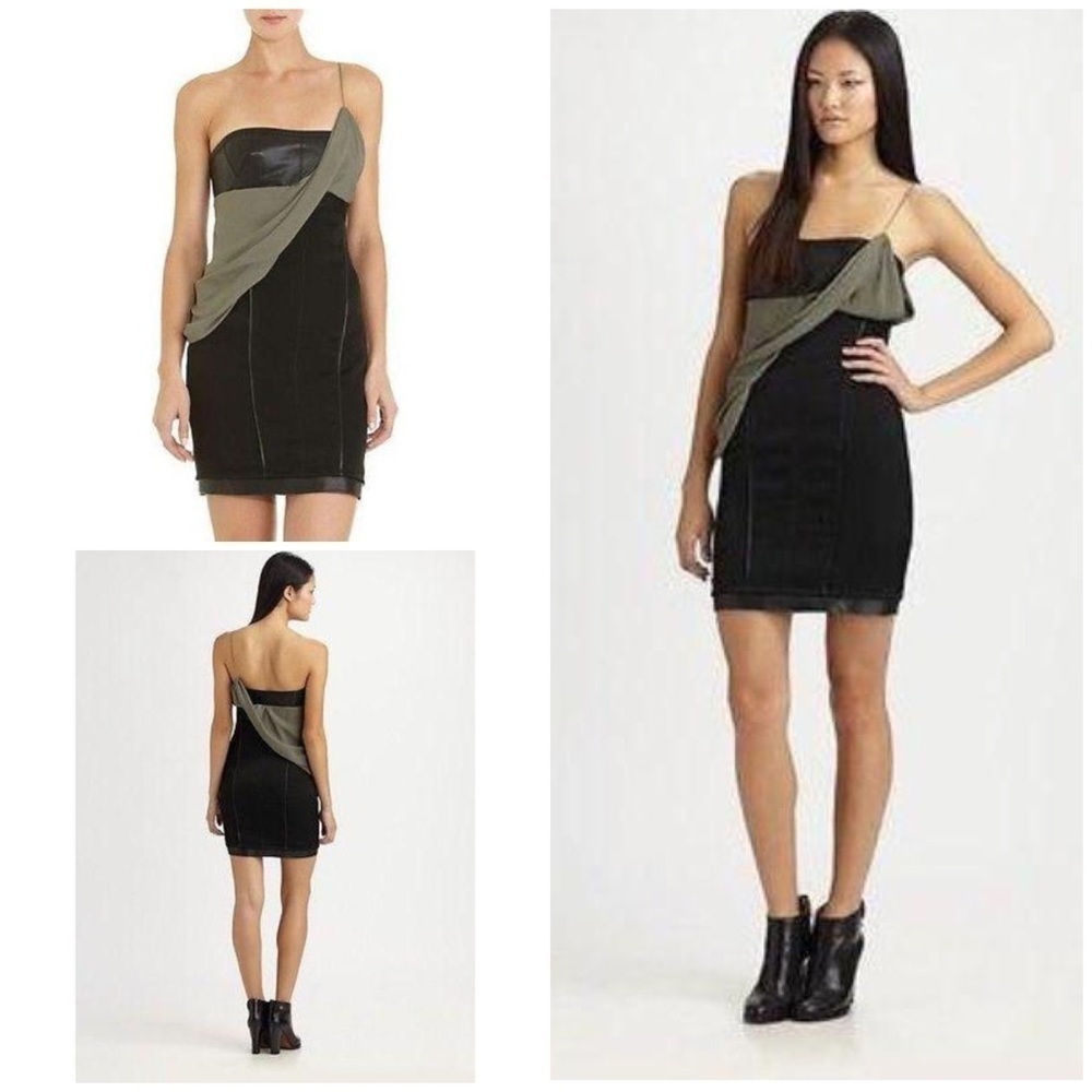 NWT ALEXANDER WANG Runway Leather Mixed Chiffon Sash Corset Bodycon Dress Dress 